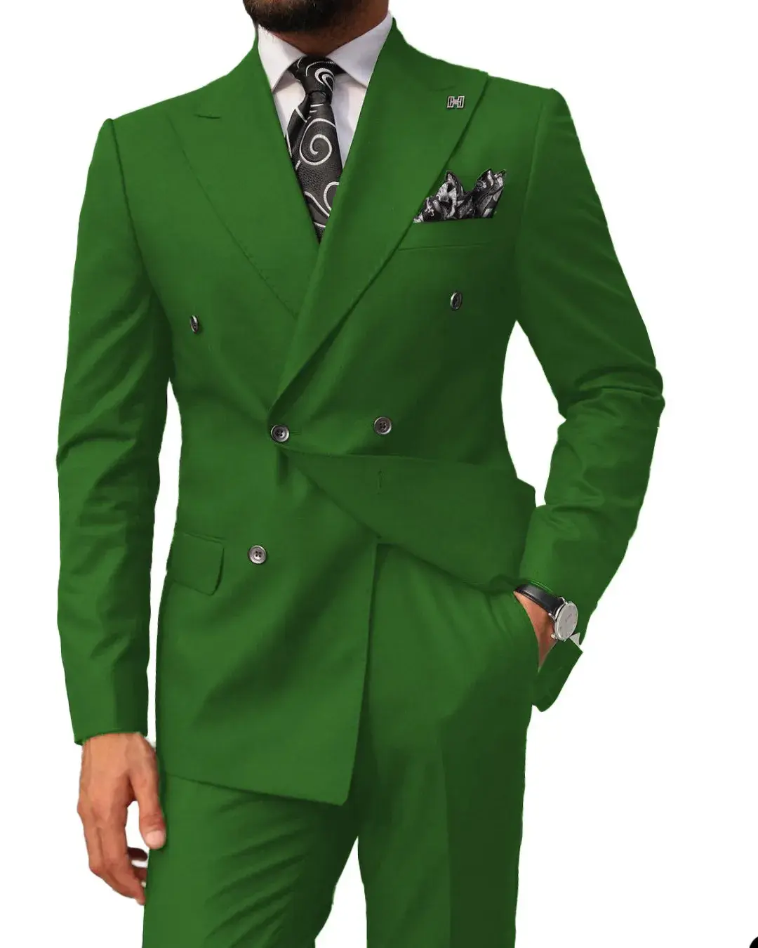Solid Color Men Tuxedo High-end Peaked Lapel Double Breasted Slim Suit 2 Pieces Blazer and Pants