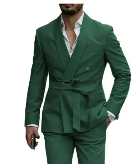 Men's Suit 2 Piece Belt Style Set Groom Best Man Casual Tuxedos For Wedding(Blazer+Pants)