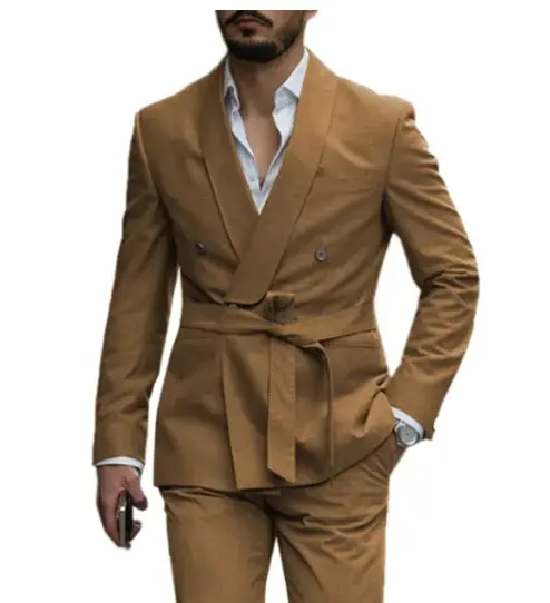 Men's Suit 2 Piece Belt Style Set Groom Best Man Casual Tuxedos For Wedding(Blazer+Pants)