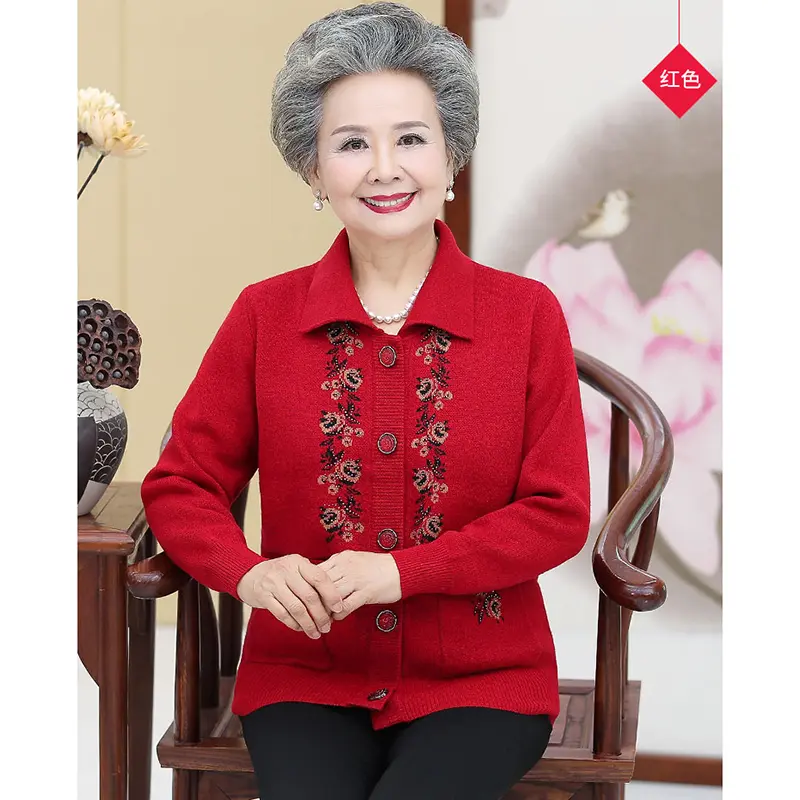The elderly Women's Sweater Cardigan Jacket 2025 New Fashion Spring Autumn Clothes Single-breasted Knit Sweater Cardigan Female