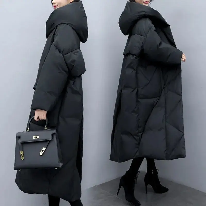 2025Winter New High quality Over-Knee Down Cotton Padded Jacket Women Hooded Coat Female Slim Thicken Warm Solid Ladies Overcoat