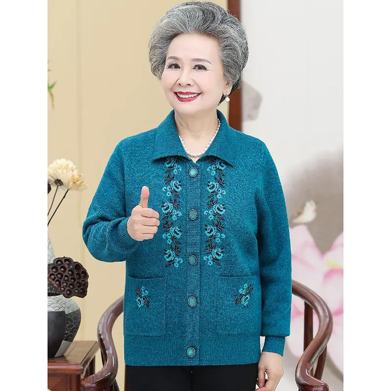 The elderly Women's Sweater Cardigan Jacket 2025 New Fashion Spring Autumn Clothes Single-breasted Knit Sweater Cardigan Female