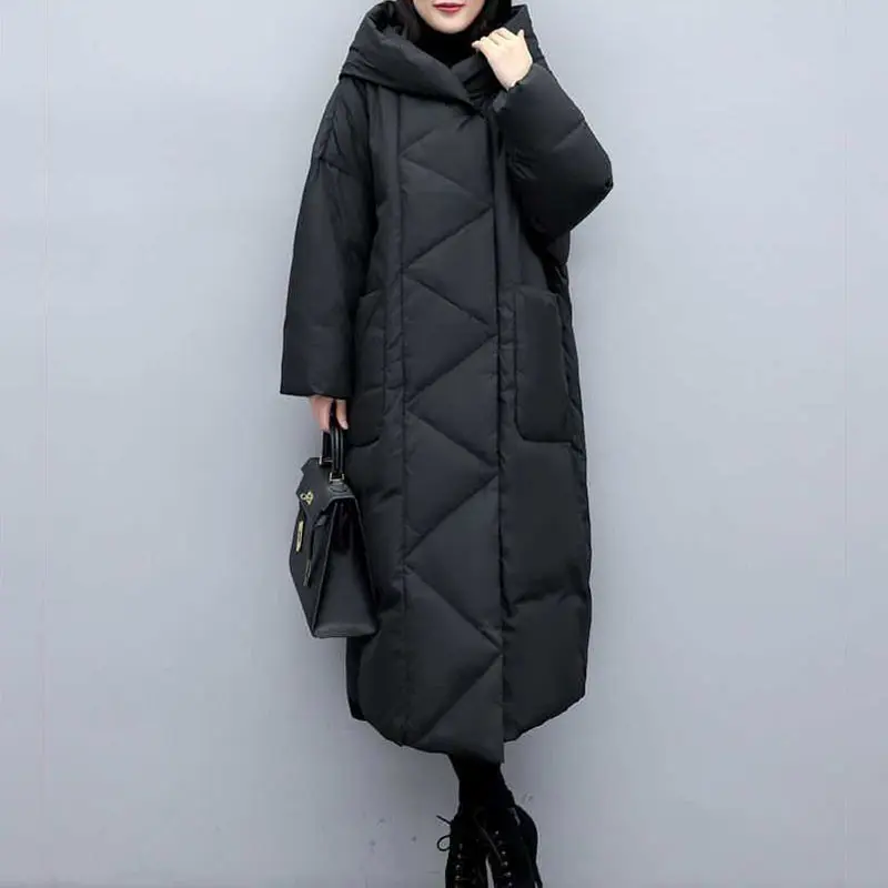 2025Winter New High quality Over-Knee Down Cotton Padded Jacket Women Hooded Coat Female Slim Thicken Warm Solid Ladies Overcoat