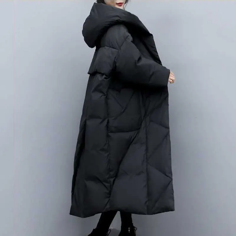 2025Winter New High quality Over-Knee Down Cotton Padded Jacket Women Hooded Coat Female Slim Thicken Warm Solid Ladies Overcoat