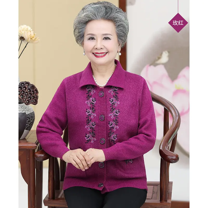 The elderly Women's Sweater Cardigan Jacket 2025 New Fashion Spring Autumn Clothes Single-breasted Knit Sweater Cardigan Female
