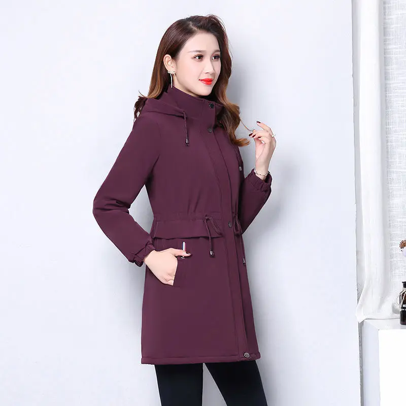 Women Jacket 2025New Autumn Winter Middle aged Hooded Parkas Thick Warm Causal Windbreaker Coat Mid-Length Outerwear Female Tops