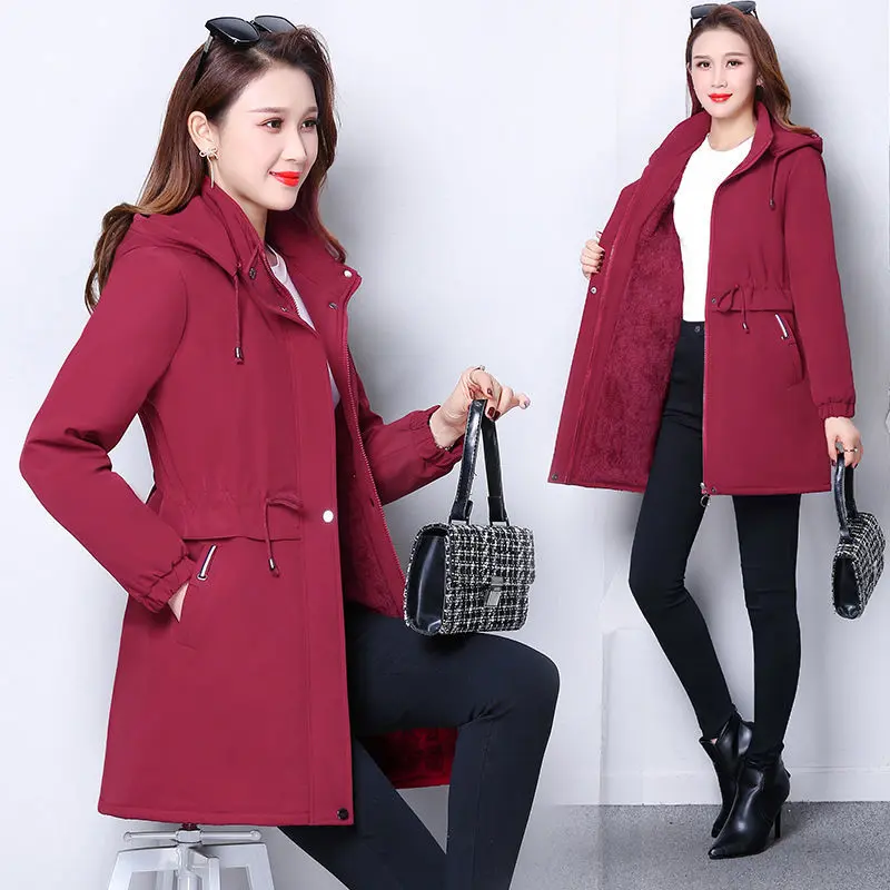 Women Jacket 2025New Autumn Winter Middle aged Hooded Parkas Thick Warm Causal Windbreaker Coat Mid-Length Outerwear Female Tops