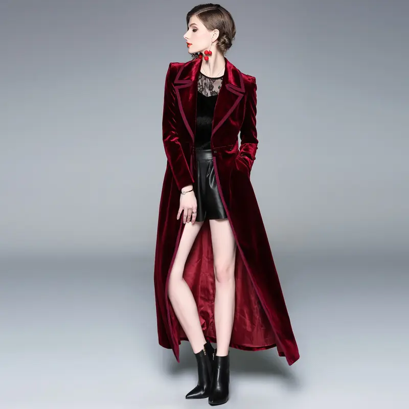 Autumn Winter Golden Velvet Trench Coat Women New Long High End Temperament  All-Match Casual Windbreaker Female Overcoat Tops