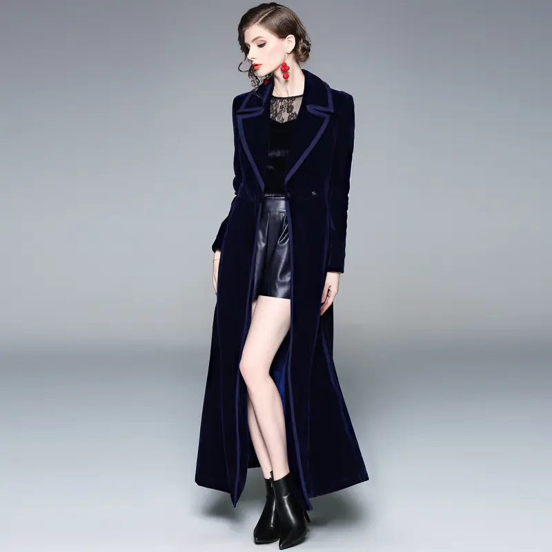 Autumn Winter Golden Velvet Trench Coat Women New Long High End Temperament  All-Match Casual Windbreaker Female Overcoat Tops