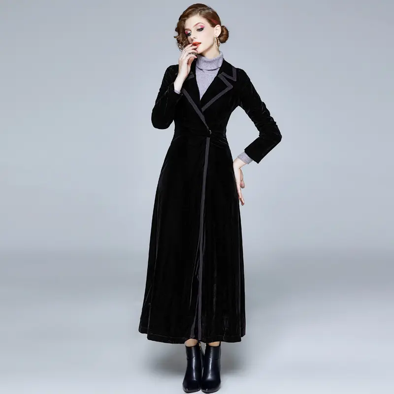 Autumn Winter Golden Velvet Trench Coat Women New Long High End Temperament  All-Match Casual Windbreaker Female Overcoat Tops