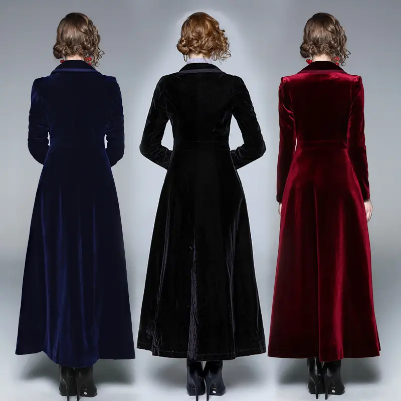 Autumn Winter Golden Velvet Trench Coat Women New Long High End Temperament  All-Match Casual Windbreaker Female Overcoat Tops