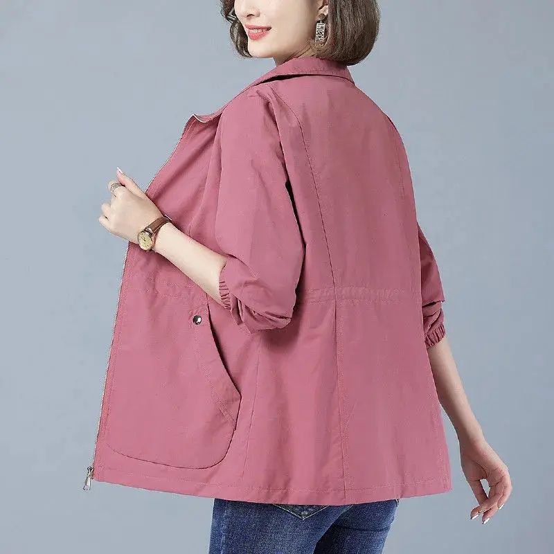 2024 New Spring Autumn middle aged Women Jacket Fashion Pocket Zipper Jackets Causal Long Sleeve Windbreaker Female Short Outerw