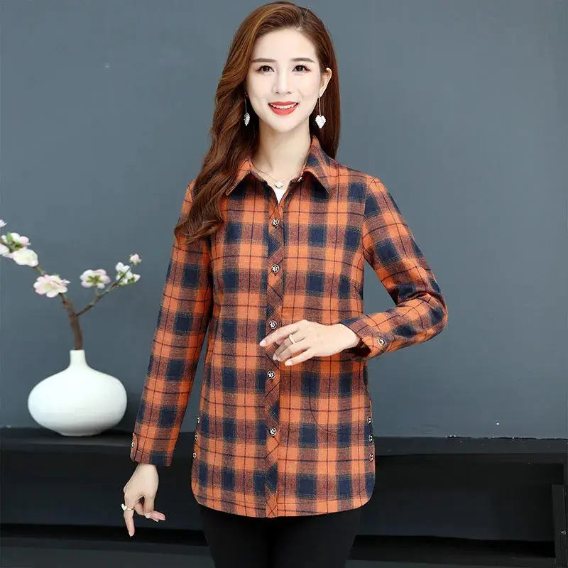 New 2024 Autumn Winter Plaid Shirt Women's Shirts Long Sleeve Single-breasted Velvet Thick Warm Women Blouse Jackets Female Tops