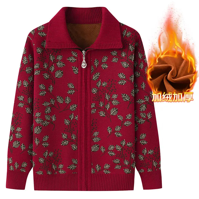 New 2024 Middle-aged And elderly Long-sleeved Autumn Winter Women Sweater knitted Cardigan Jacket Female Casual Knitwear Tops