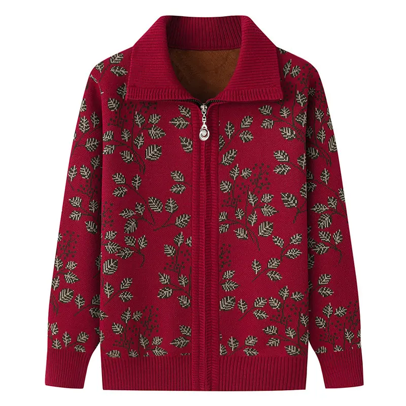 New 2024 Middle-aged And elderly Long-sleeved Autumn Winter Women Sweater knitted Cardigan Jacket Female Casual Knitwear Tops