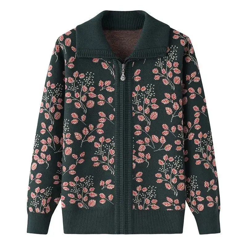 New 2024 Middle-aged And elderly Long-sleeved Autumn Winter Women Sweater knitted Cardigan Jacket Female Casual Knitwear Tops
