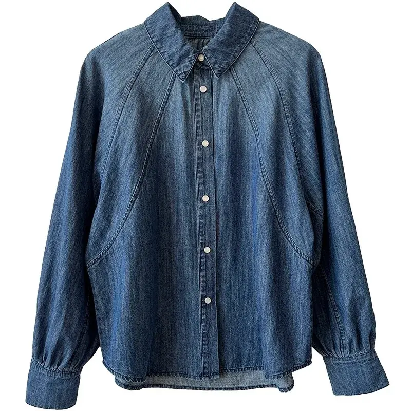 Spring Autumn Korean 2025 New Retro Temperament Denim Shirts Women  Casual All-Match Long Sleeve Loose Ladies Blouse Top