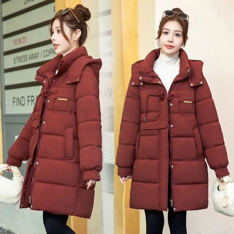 New Winter Down Cotton Jacket Women's Snow Wear Coat Women Warm Thicken Casual Loose Hooded Long Parkas Outwear Overcoat