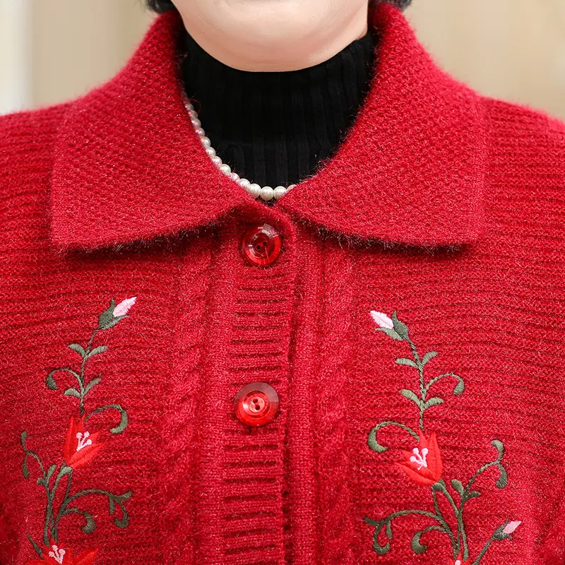 2025 Elderly Autumn Winter Women sweater cardigan mother loaded sweater jacket Female Add cashmere Thicken Button Knit Cardigan
