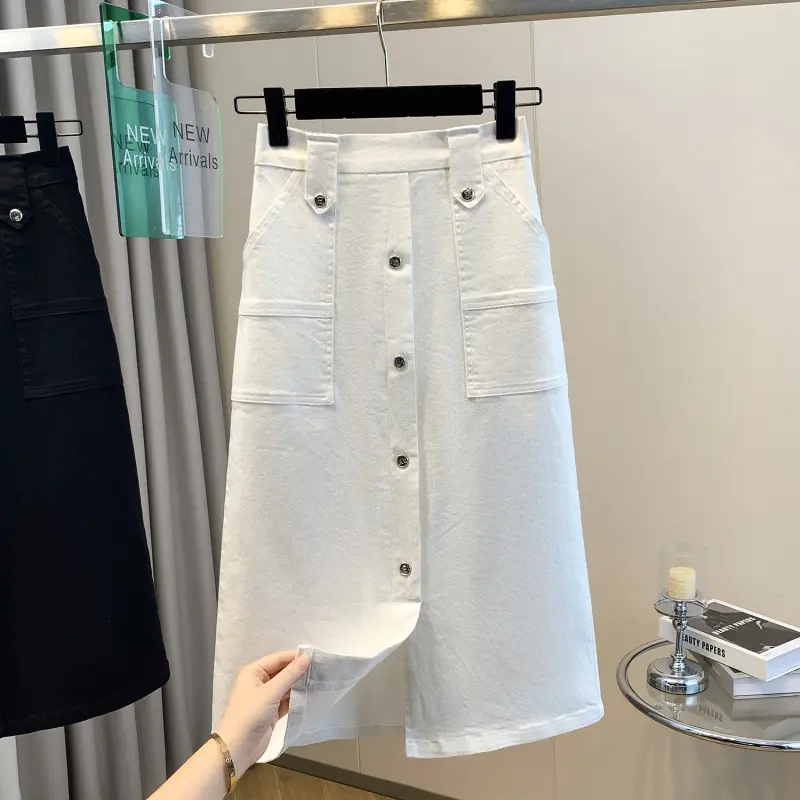 2025 New Women Denim Skirt Spring Summer High Waist Skirts Female Korean All-match Fashion Single breasted Ladies Skirts