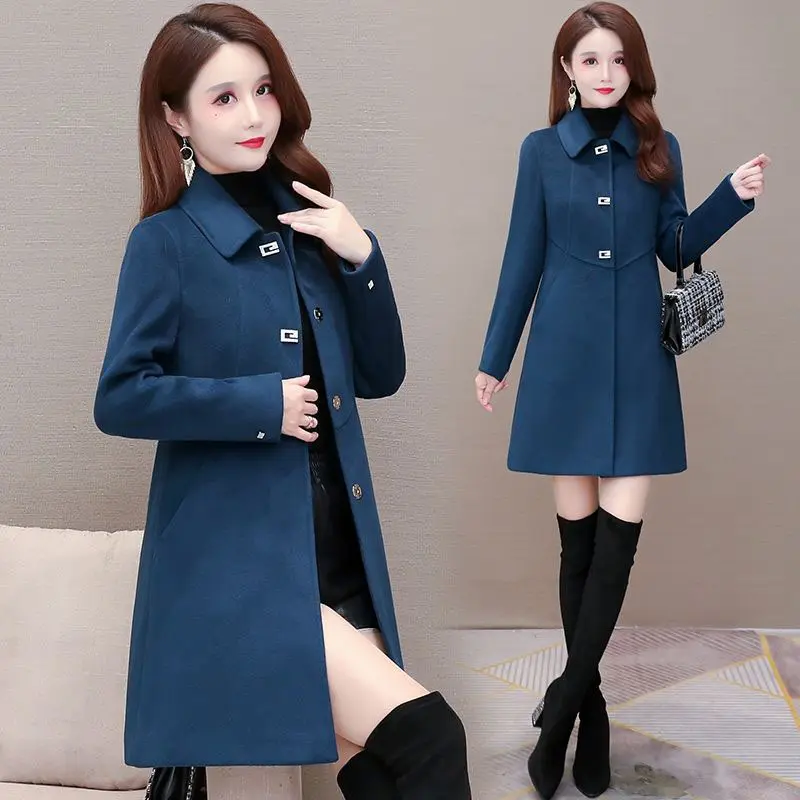 Mid-length Women's Woolen Coat Korean 2024New Autumn Winter Elegant Slim Mid Long Wool Outerwear Female Casual Jackets Tops R787