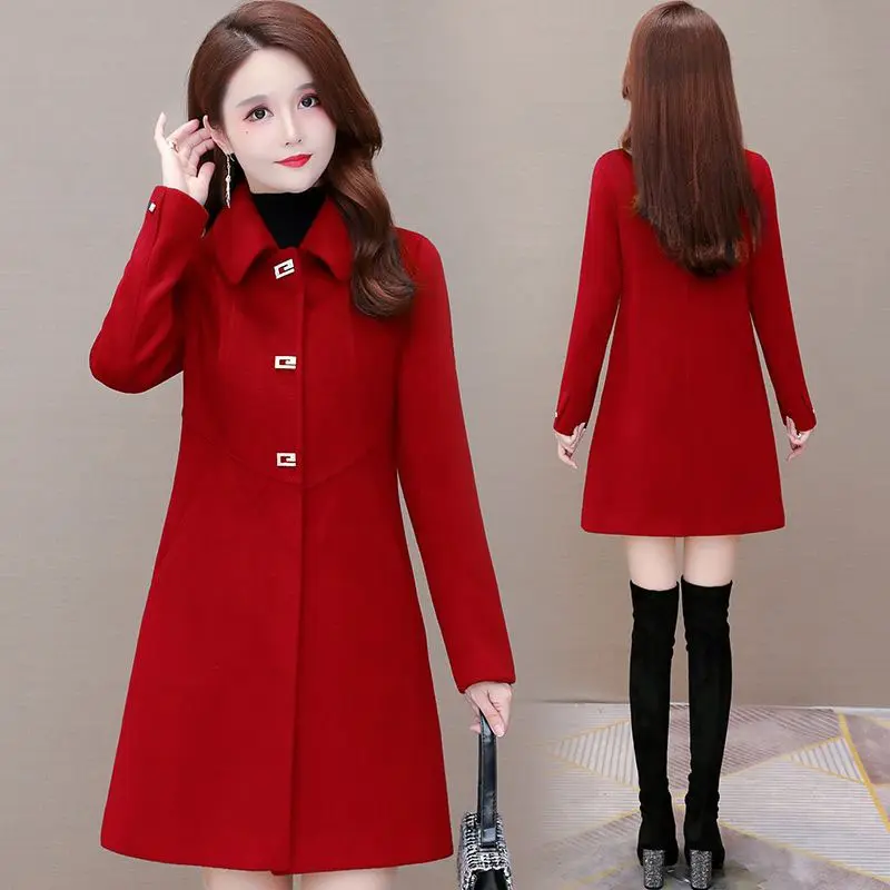 Mid-length Women's Woolen Coat Korean 2024New Autumn Winter Elegant Slim Mid Long Wool Outerwear Female Casual Jackets Tops R787