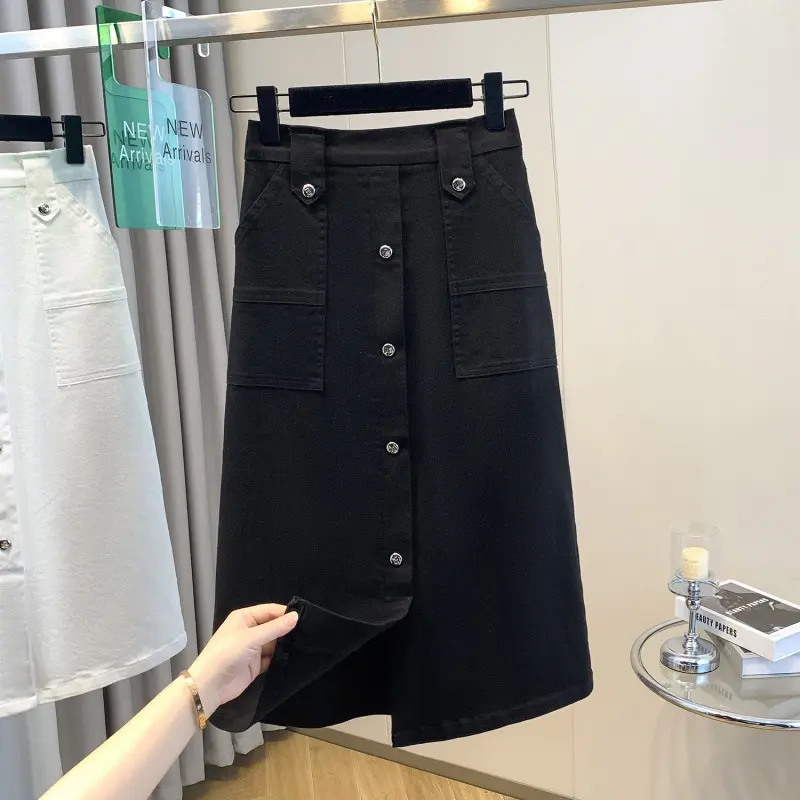 2025 New Women Denim Skirt Spring Summer High Waist Skirts Female Korean All-match Fashion Single breasted Ladies Skirts
