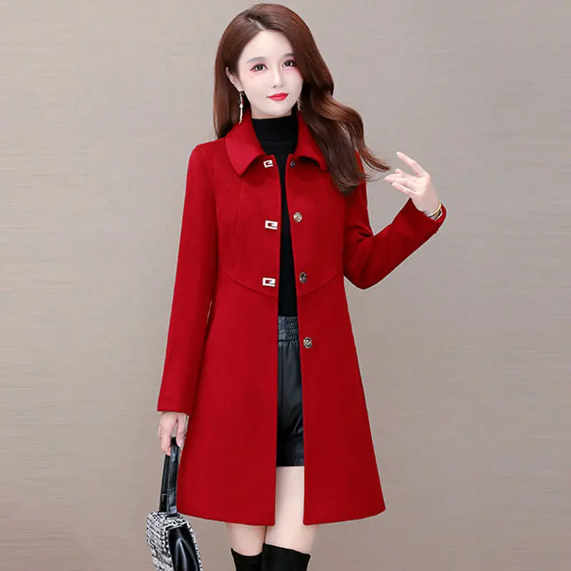 Mid-length Women's Woolen Coat Korean 2024New Autumn Winter Elegant Slim Mid Long Wool Outerwear Female Casual Jackets Tops R787