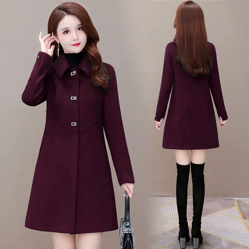 Mid-length Women's Woolen Coat Korean 2024New Autumn Winter Elegant Slim Mid Long Wool Outerwear Female Casual Jackets Tops R787