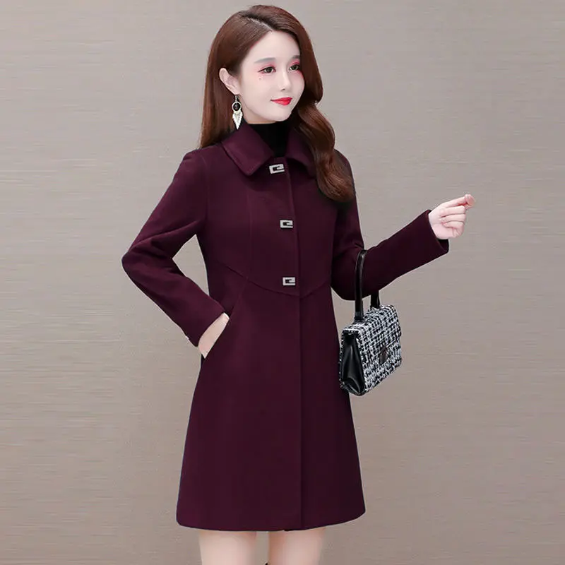 Mid-length Women's Woolen Coat Korean 2024New Autumn Winter Elegant Slim Mid Long Wool Outerwear Female Casual Jackets Tops R787