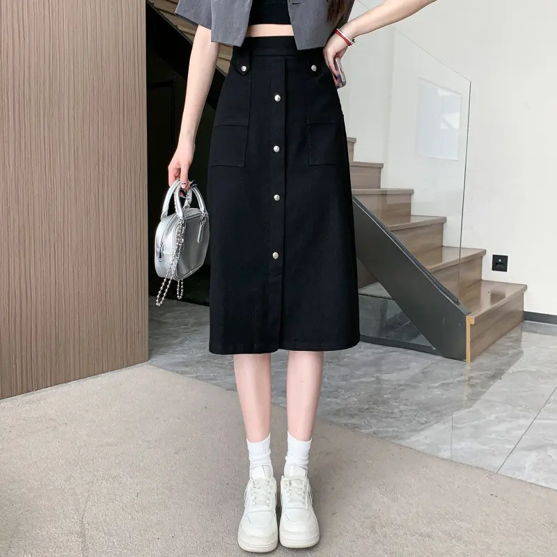 2025 New Women Denim Skirt Spring Summer High Waist Skirts Female Korean All-match Fashion Single breasted Ladies Skirts