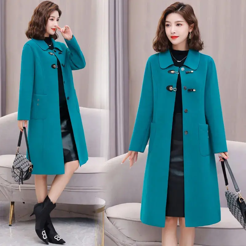 New 2025 Autumn Winter Woolen Coat Women Mid Length Fashion Double-Sided Cashmere Wool Coat Female Outerwear Ladies Overcoat