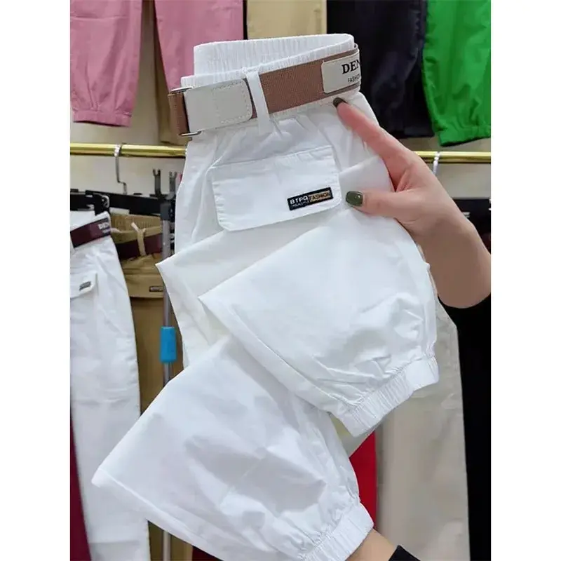2025 Fashion New Autumn Washed Cotton Pants Women's Casual Loose Nine Point Work Pants Leg Binding Harun Pants Sports Ladies