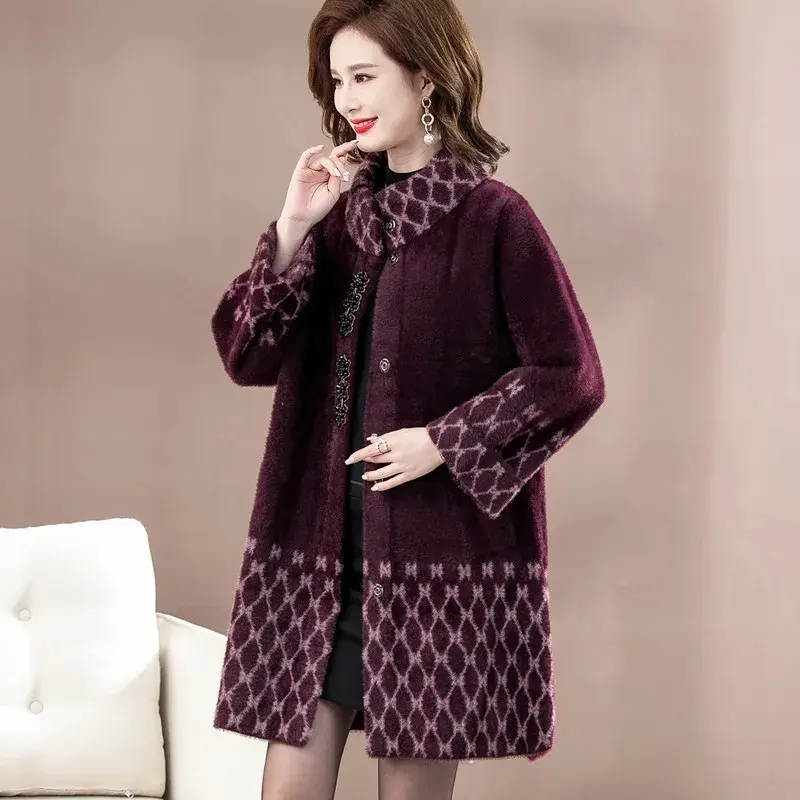 Middle Aged Mother New 2025 Imitation Mink Velvet Coat Women Autumn Winter Thicken Warm Woolen Coats Female Overcoat  Jacket