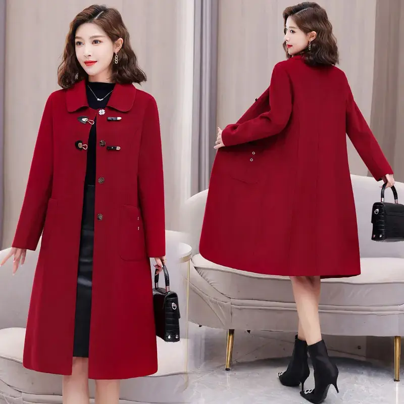 New 2025 Autumn Winter Woolen Coat Women Mid Length Fashion Double-Sided Cashmere Wool Coat Female Outerwear Ladies Overcoat