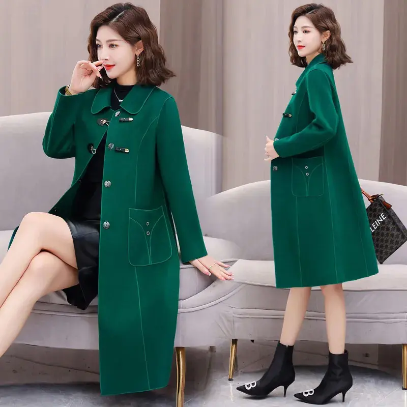 New 2025 Autumn Winter Woolen Coat Women Mid Length Fashion Double-Sided Cashmere Wool Coat Female Outerwear Ladies Overcoat