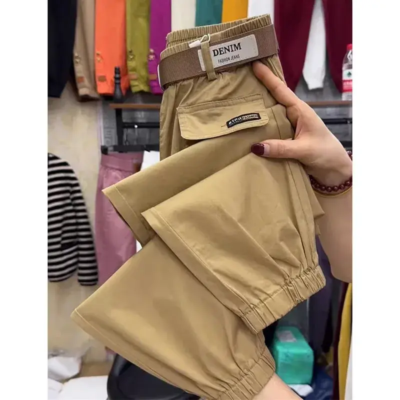 2025 Fashion New Autumn Washed Cotton Pants Women's Casual Loose Nine Point Work Pants Leg Binding Harun Pants Sports Ladies