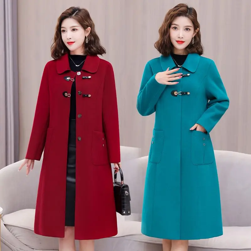 New 2025 Autumn Winter Woolen Coat Women Mid Length Fashion Double-Sided Cashmere Wool Coat Female Outerwear Ladies Overcoat