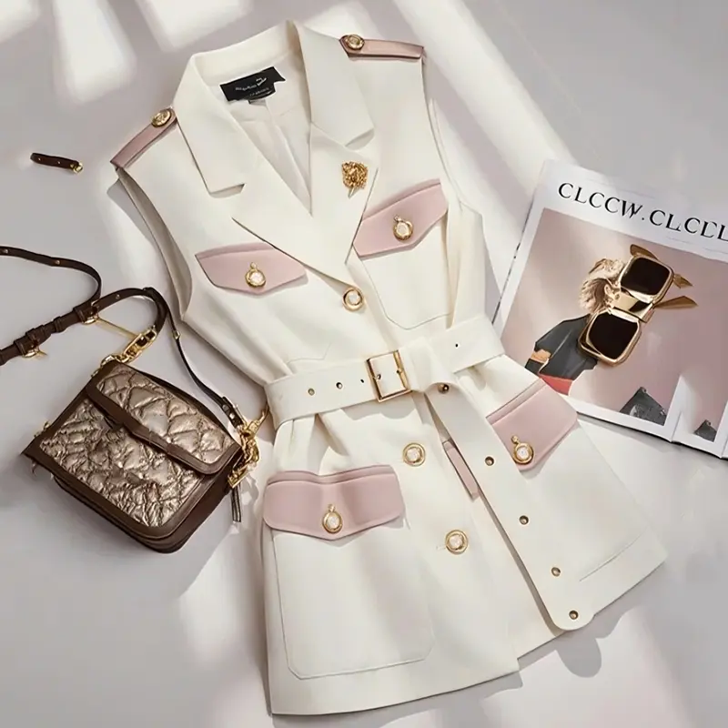 Women Blazer Vest Coat 2025 Spring Sleeveless Advanced Sense Ladies Vest Jacket Casual Appear Thin Fashion Waistcoat Female Tops