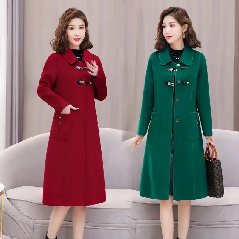 New 2025 Autumn Winter Woolen Coat Women Mid Length Fashion Double-Sided Cashmere Wool Coat Female Outerwear Ladies Overcoat