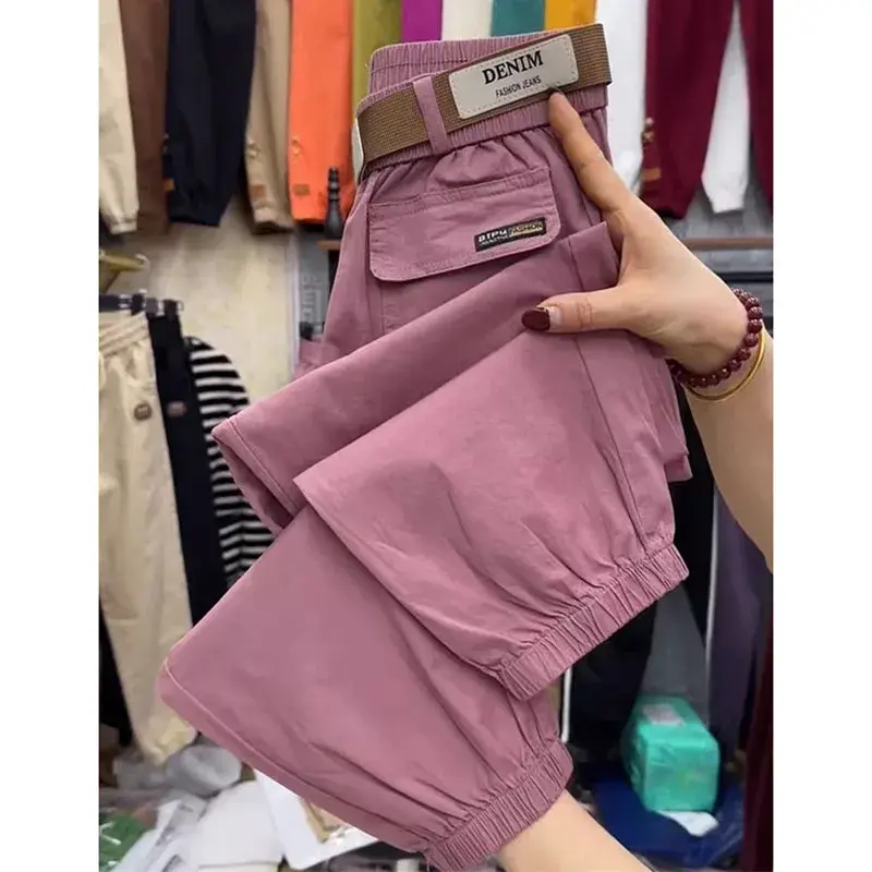 2025 Fashion New Autumn Washed Cotton Pants Women's Casual Loose Nine Point Work Pants Leg Binding Harun Pants Sports Ladies