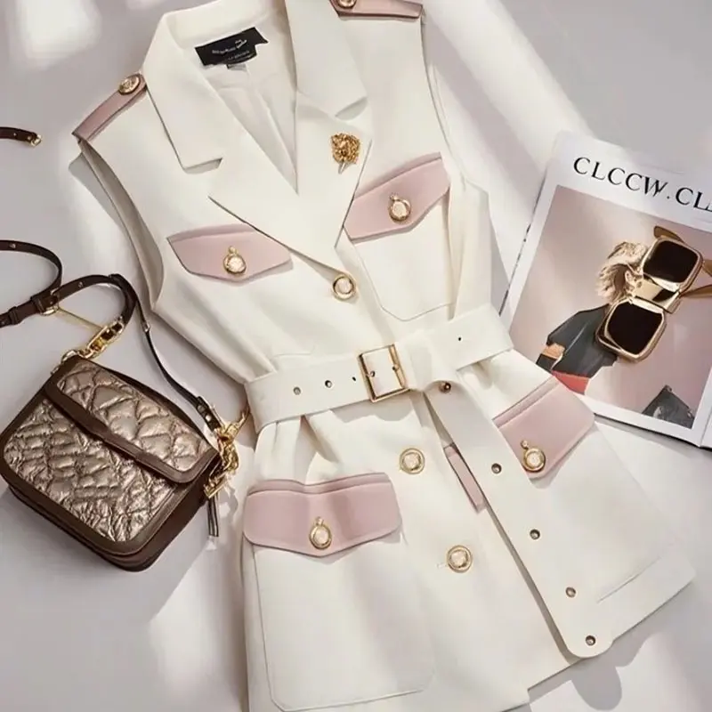 Women Blazer Vest Coat 2025 Spring Sleeveless Advanced Sense Ladies Vest Jacket Casual Appear Thin Fashion Waistcoat Female Tops