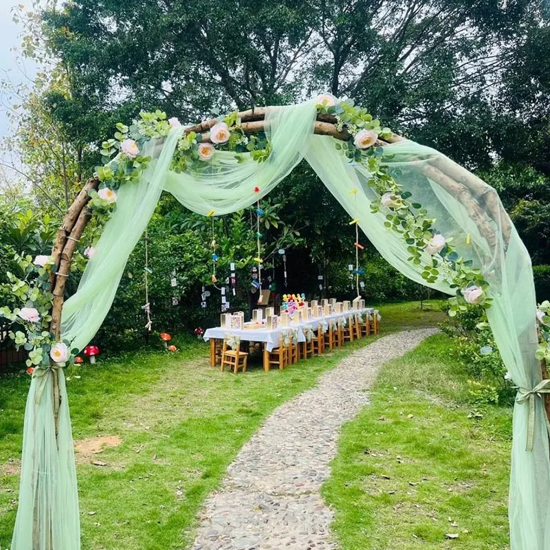 Green Mesh Fabric Wedding Arch Sheer Drapes For Baby Shower Birthday Party Backdrop Curtains Christmas Decoration Home Supplies