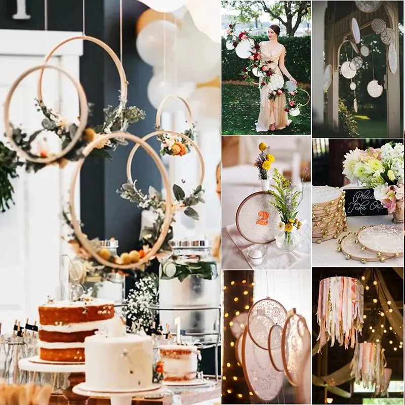 1Pc 10-26cm Bamboo Ring Hoop DIY Wreath Garland Wooden Ring With Hole Handmade Wedding Floral Wreath Craft Christmas Home Decor