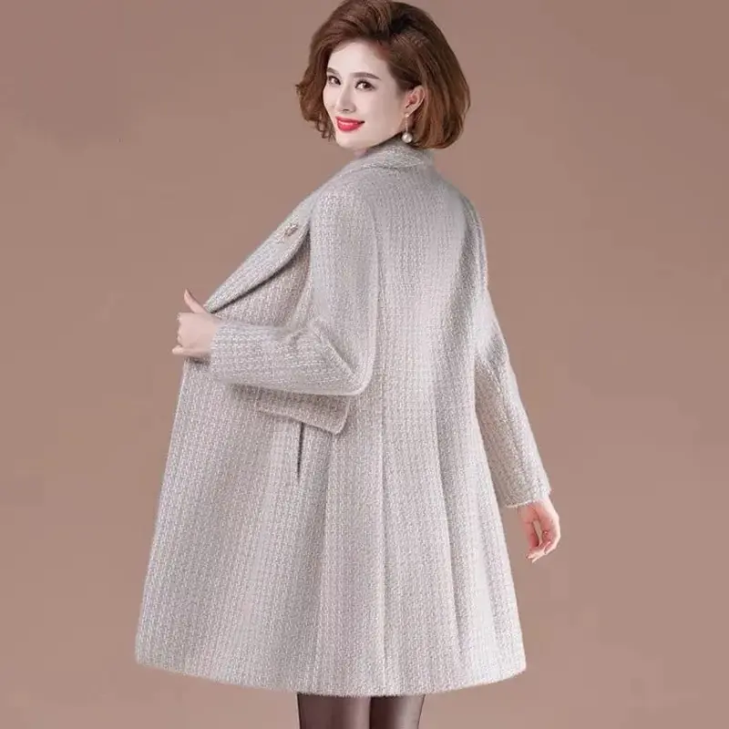 2023 New Autumn Winter Imitate Mink Velvet Woolen Jacket Women Mid Aged Double-Breasted Coat Female Casual Overcoat Ladies Tops