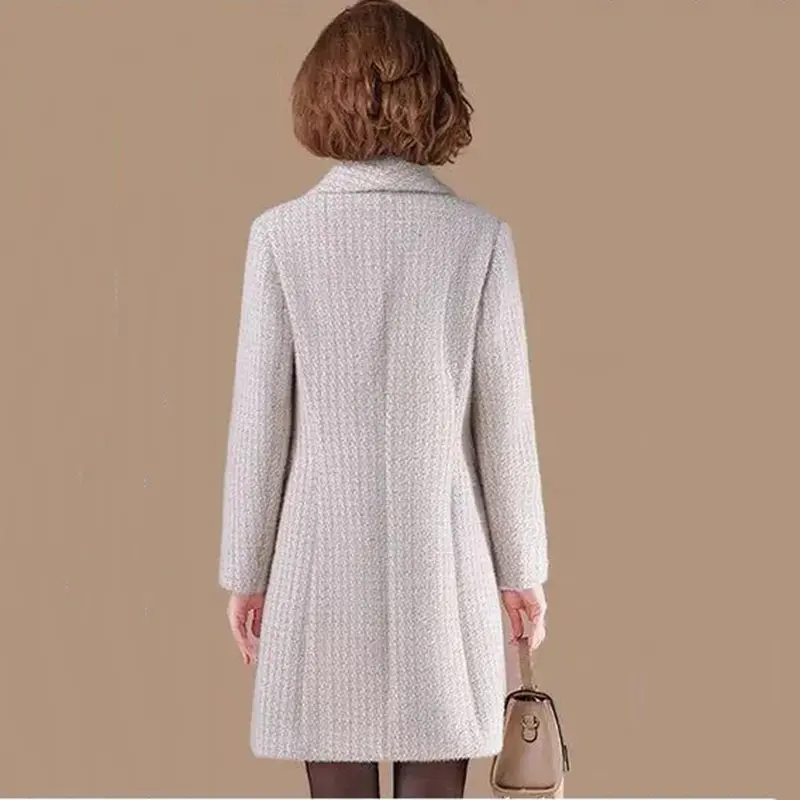 2023 New Autumn Winter Imitate Mink Velvet Woolen Jacket Women Mid Aged Double-Breasted Coat Female Casual Overcoat Ladies Tops