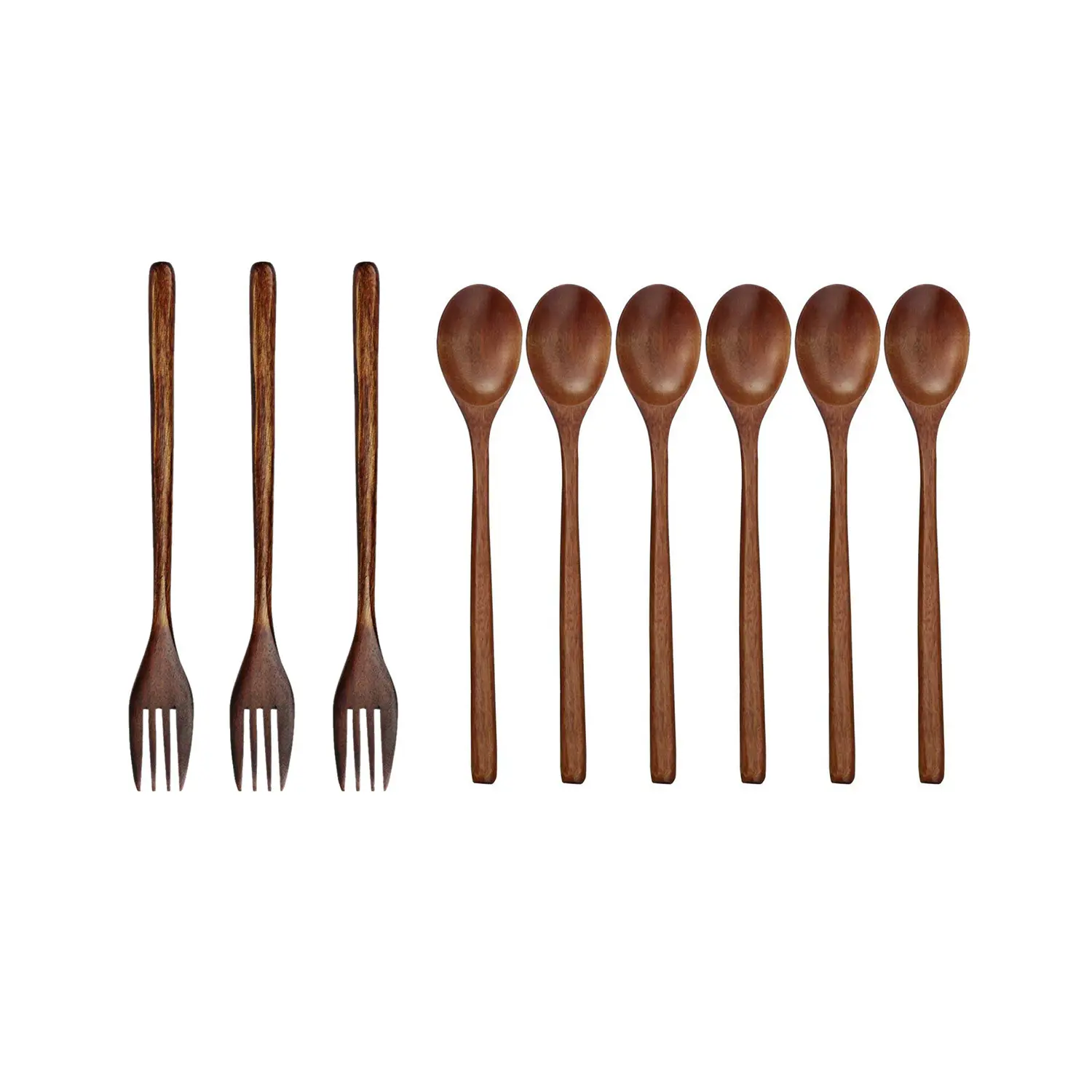 HGHO 11 Pcs Tableware: 5 Pcs Wooden Forks Eco-Friendly Japanese Wood Salad Dinner Fork & 6 Pcs Wooden Spoons Soup Spoons