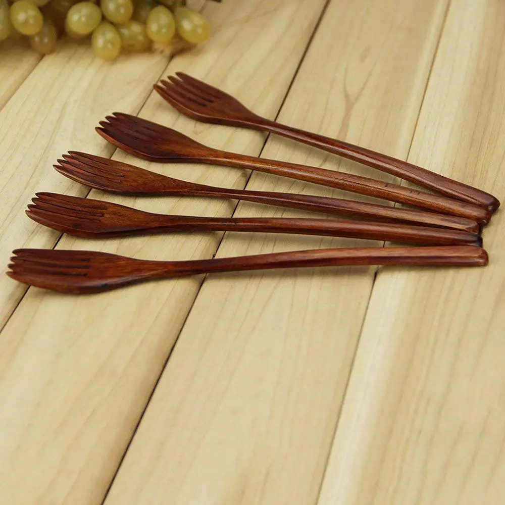 HGHO 11 Pcs Tableware: 5 Pcs Wooden Forks Eco-Friendly Japanese Wood Salad Dinner Fork & 6 Pcs Wooden Spoons Soup Spoons
