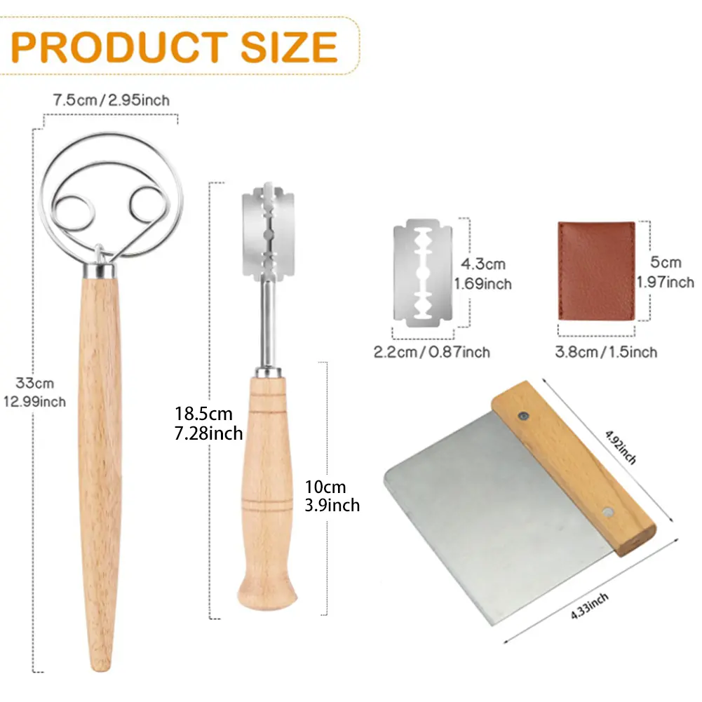 HGHO Danish Dough Whisk Set Large Double Eye Bread Mixer Set ,With 4 Replaceable Blades For Cake Bread Pastry(8Pcs)