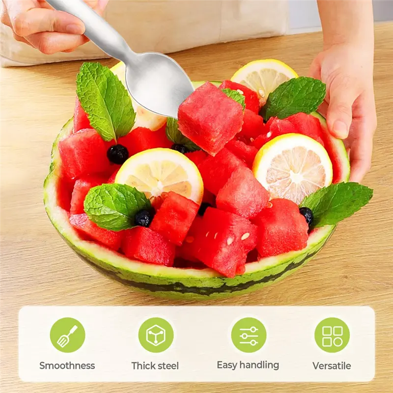 HGHO 2 In 1 Stainless Steel Fruit Cutter Watermelon Fork Slicer Cutter Camping Kitchen Gadgets (4 Pieces)